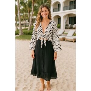 STILLWATER The Kiki Tie Top Dots on Dots Black White Cropped Vacation Medium